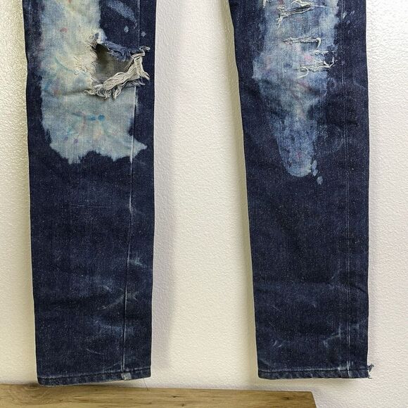 Naked Famous Skinny Guy 28 Mens Selvedge Multicolor Fill Paint Distressed 36" - Picture 8 of 15